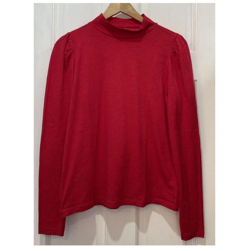 Loft Mock Neck Tango Red Puff Sleeve Top Size Medium